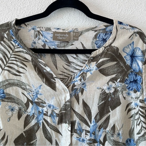 Naturals D&Co Women’s Linen Flax Blend Button Up Large Floral 3/4 Sleeves - Picture 3 of 10